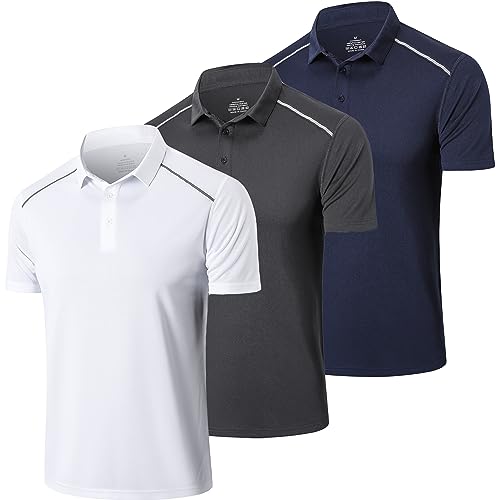 ZENGVEE 3er Pack Poloshirt Herren Kurzarm Golf Tshirts Atmungsaktives Casual Sport Outdoor Polo Shirts Männer Sommer T-Shirt Tennis（0507-White Grey Navy-S） von ZENGVEE