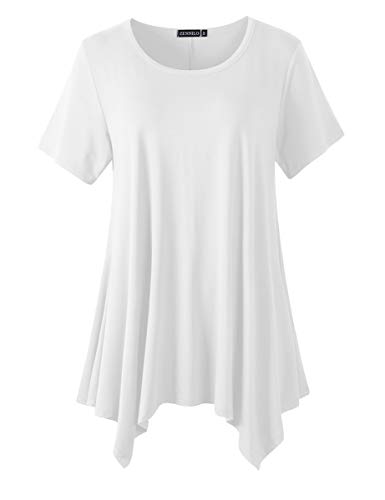 ZENNILO Tunika Tops für Frauen Übergröße Kurzarm Unregelmäßiger Saum Asymmetrisch Lose T-Shirts - Weiß - 2X von ZENNILO