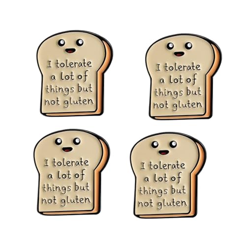 Emaille-Anstecknadeln, Motiv: "I Tolerate a Lot of Things But Not Gluten" Emaille, Cartoon-Brotform, Legierung, humorvolles Glutenallergie-Zubehör, Einheitsgröße, Metall, kein Edelstein, 4 Stück, One Emaille-Anstecknadeln, Motiv: "I Tolerate a Lot of Things But Not Gluten" Emaille, Cartoon-Brotform, Legierung, humorvolles Glutenallergie-Zubehör, Einheitsgröße, Metall, kein Edelstein, 4 Stück, One von ZENRUIMING