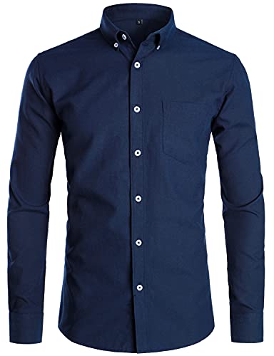 ZEROYAA Herren Hipster Casual Slim Fit Langarm Button Down Oxford Shirts mit Brusttasche, Z111-navy, Mittel von ZEROYAA