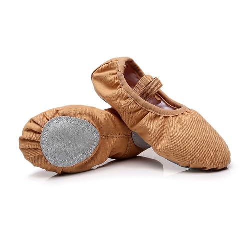 ZFUNKQ Ballettschuhe für Mädchen, volle Sohle, Tanzschuhe, Yoga-Schuhe, Leder, Ballettschuhe für Kleinkinder, Kinder, Performance-Schuhe, camel, 17 EU von ZFUNKQ