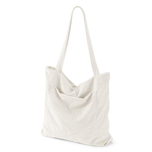 ZFZGFRCS Cord-Tragetasche für Damen, große Hobo-Tasche für Damen, große Tragetasche mit Reißverschluss, Cord-Handtaschen für Damen, Weiss/opulenter Garten, Einheitsgröße von ZFZGFRCS