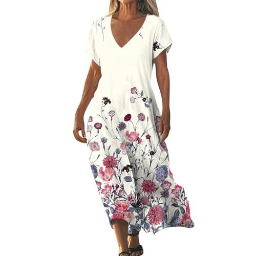 Sommerkleider Damen Leicht und Luftig Strandkleid Damen Lang Boho Kleid Kurzarm V-Ausschnitt Maxikleider A-Linie Elegante Lässige Blumenkleid Strand Freizeitkleid Lange Urlaub Kleider Sundress Sommerkleider Damen Leicht und Luftig Strandkleid Damen Lang Boho Kleid Kurzarm V-Ausschnitt Maxikleider A-Linie Elegante Lässige Blumenkleid Strand Freizeitkleid Lange Urlaub Kleider Sundress von ZGIDDAZ