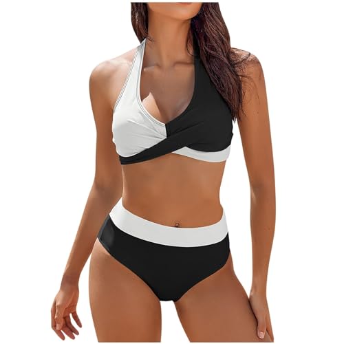 ZGIDDAZ Bikini Oberteil Große Brüste Halter Bademode Damen Bikini Oberteil Gepolstert Ohne Bügel Bikini Grosse Grössen Kontrastpaspeln Bikini Ohne Bügel Bauchweg Vorne Gekreuzte Swimsuit Schwarz L von ZGIDDAZ