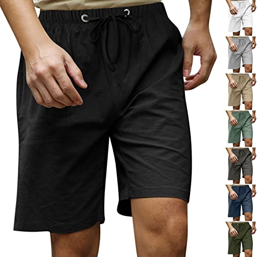 ZGIDDAZ Kurze Hosen Herren Bermuda Shorts Herren Baumwolle Leinen Jogginghose Kurz Herren Kurze Hosen Herren Chino Schnell Trocknend Cargo Shorts Herren Beige Kurze Arbeitshose Herren Schwarz-1 5XL von ZGIDDAZ