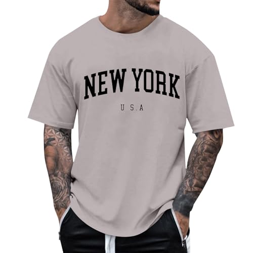 ZGIDDAZ Tshirt Herren Sommer Arbeits Tshirt Herren Rundhals Tshirt Herren 4XL Grafik Kreativen Buchstaben Vintage Tshirt Herren Basic Sportshirt Regular Fit Männer Oberteile Hellgrau XXL von ZGIDDAZ