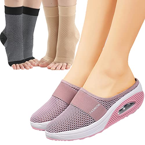 Air Cushion Slip-On Walkingschuhe-Atmungsaktiv Mesh Damen Plateau Sneaker rutschfeste Diabetiker-Schuhe Mode Freizeitschuhe-Leichte Hausschuhe von ZGYYDS