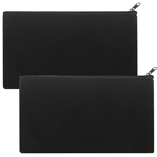 2 Stück DIY Blanko Stoffbeutel, Reise Kulturbeutel, Kosmetiktaschen mit Reißverschluss, Brautjungfern Geschenk Mäppchen, Makeup Tasche, Federmäppchen Klein für Reisen - 21 x 12 cm（Schwarz） von ZHENGYYUU