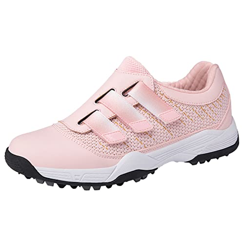 Damen Golfschuhe Spikeless Fashion Outdoor Sneaker Selbstklebend Atmungsaktiv Anti-Rutsch Lässig,Rosa,39 EU von ZHENSI