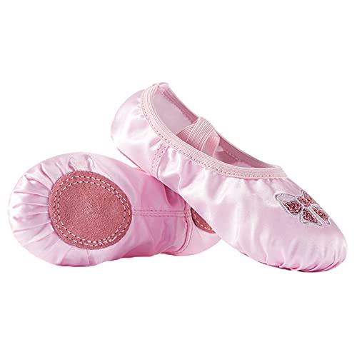 ZHENSI Ballettschuhe Für Mädchen, Tanzpantoffeln Satin-Wildleder Geteilte Sohle Gymnastik-Yoga-Schuhe,Rosa,33 EU von ZHENSI