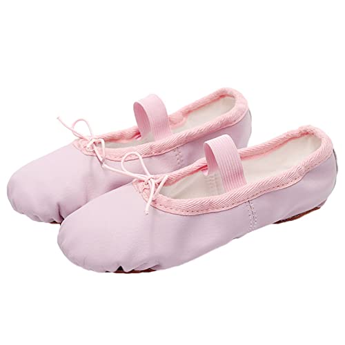 ZHENSI Ballettschuhe Mädchen, Leder Tanzpantoffeln Wildleder Vollsohle Gymnastik Yoga Schuhe,Rosa,33 EU von ZHENSI