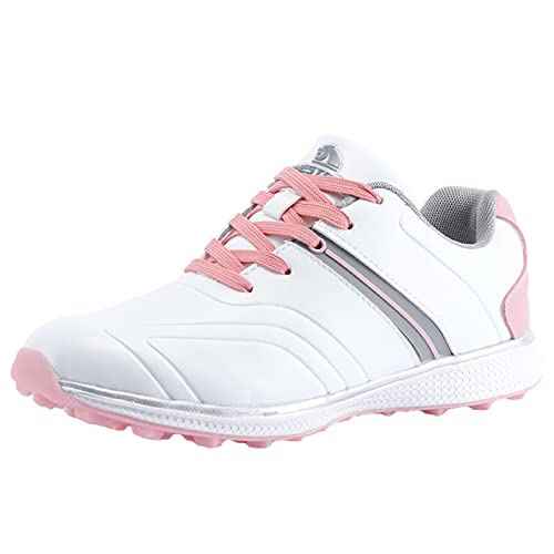 ZHENSI Damen-Golfschuhe, Lässige Spikeless-Golf-Trainingsschuhe Bequem rutschfest Für Mädchen,Rosa,35 EU von ZHENSI