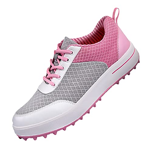 ZHENSI Damen-Golfschuhe, Mesh-Sneaker rutschfeste Leichte Lässige Spikeless-Trainingsschuhe,Rosa,35 EU von ZHENSI