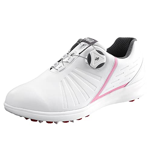 ZHENSI Damen-Golfschuhe, wasserdichte Turnschuhe Mit Spikes Leichte Bequeme Outdoor-Golf-Trainingsschuhe,Rosa,35 EU von ZHENSI