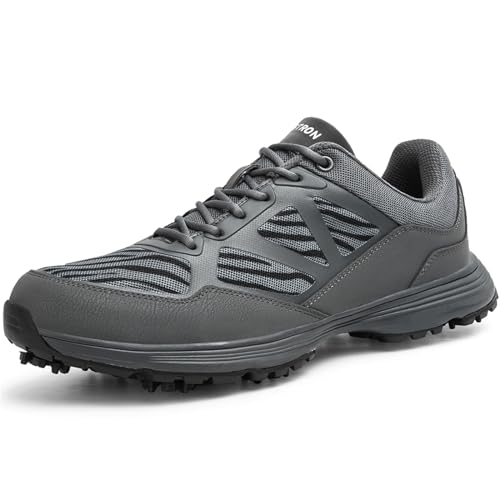 ZHENSI Golfschuhe, Wasserdicht Mit Spikes, Professionelle Golf-Trainingsschuhe Für Herren Komfort Große Größe,Dark Grey,44 EU von ZHENSI