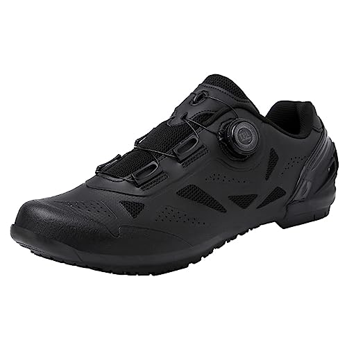 ZHENSI Herren-Fahrradschuhe No-Lock-Straßen-Mountainbike-Schuhe rutschfeste Atmungsaktive Flache Indoor-Outdoor-REIT-Sneaker,Schwarz,43 EU von ZHENSI