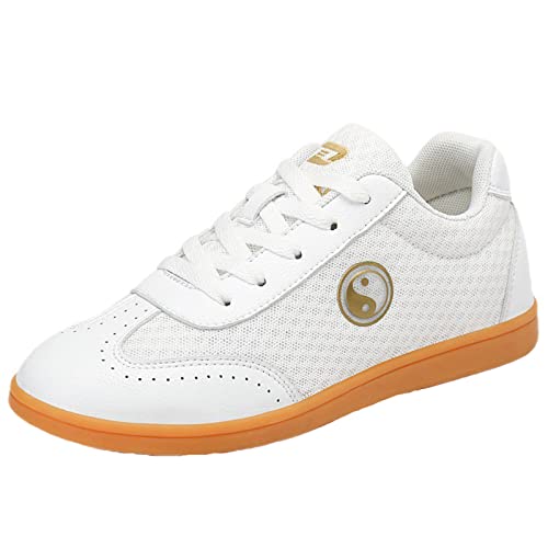 ZHENSI Kampfsportschuhe, Herren Damen Tai Chi Kung Fu Fitnessschuhe Leichte Mesh-Sneaker mit weichem Boden,Weiß,38 EU von ZHENSI