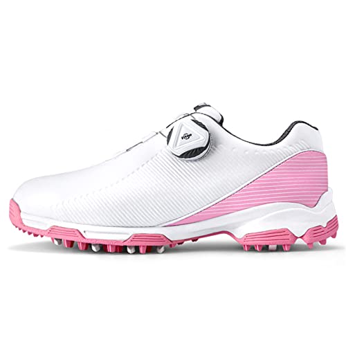 ZHENSI Kinder Golfschuhe Wasserdicht Stacheless Outdoor-Trainer Schwenkschnalle Weiche Leder Anti-Slip Für Jungenmädchen,Rosa,35 EU von ZHENSI