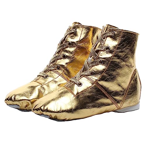 ZHENSI Tanzstiefel PU-Leder Jazzschuhe Geteilte Sohle Leichte Schnürung Weicher Boden Für Kinder Und Erwachsene Frauen,Gold,41 EU von ZHENSI