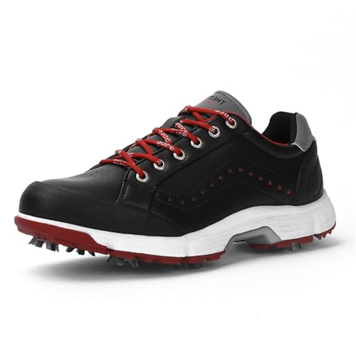 ZHENSI wasserdichte Herren-Golfschuhe Mit Spikes, Rutschfesten Turnschuhen Outdoor-Komfort-Golf-Trainingsschuhe,Schwarz,46 EU von ZHENSI