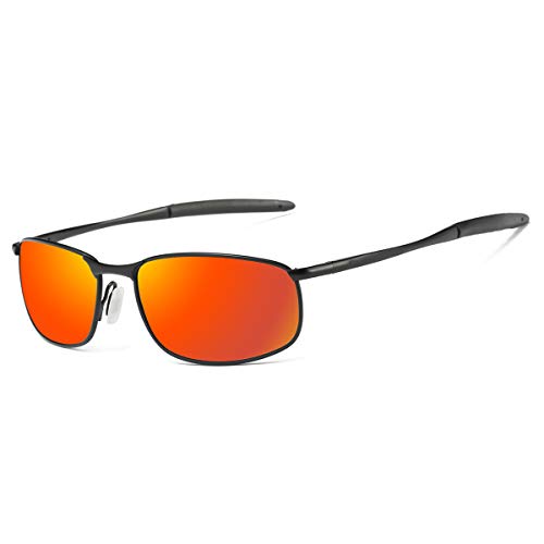 ZHILE Polarisierte Sonnenbrille für Herren, 8 Basis, gebogener Metallrahmen zum Angeln, Sport, Fahren, mit Sonnenbrillenetui, Schwarzer Rahmen, orange-rot, verspiegelte Gläser, Medium ZHILE Polarisierte Sonnenbrille für Herren, 8 Basis, gebogener Metallrahmen zum Angeln, Sport, Fahren, mit Sonnenbrillenetui, Schwarzer Rahmen, orange-rot, verspiegelte Gläser, Medium von ZHILE