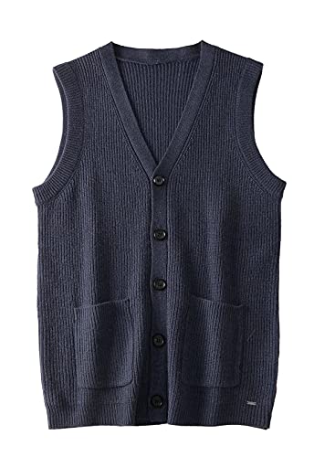 Herren Pullover Weste V-Ausschnitt Ärmellos Strickjacke Groß Big and Tall Vest_Navy_Mittel von ZHILI