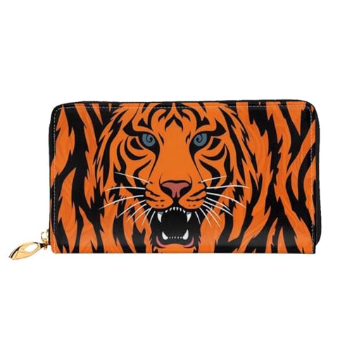 ZHONGSK Damen Leder Geldbörse - Stilvolle Lange Geldbörse Geldbörse mit Reißverschluss Clutch Bag - Münze Kreditkartenhalter Organizer - Vögel, Tiger Streifen Orange Muster, Einheitsgröße von ZHONGSK