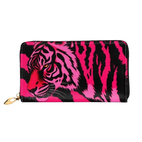 ZHONGSK Damen Leder Geldbörse - Stilvolle Lange Geldbörse Geldbörse mit Reißverschluss Clutch Bag - Münzkreditkartenhalter Organizer - Blauer Hibiskus, Zebra Tiger Leopard Rosa, Einheitsgröße von ZHONGSK