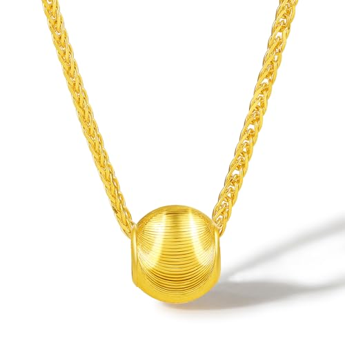 24K Echtes Gold Glücksperlen Halskette Gold Anhänger Halskette Einfacher Schmuck Mmit Geschenkbox Für Unisex Frauen Männer Teenager Mädchen Jungen Paar 40+5 CM (15,7 Zoll-17,7 Zoll) A0695755 von ZHOU LIU FU