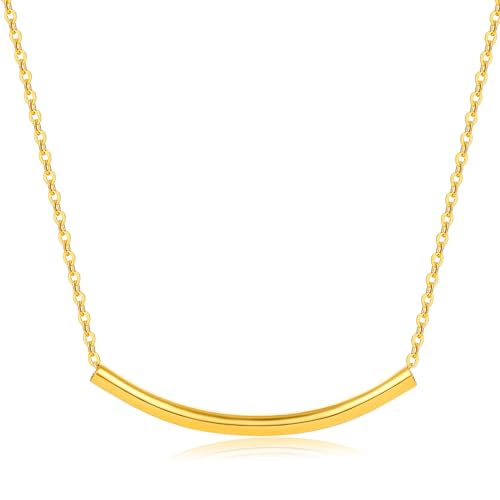 24K Feste Goldheize Halskette Linear Gebogene Röhrenstange Halskette Einfache Kette Halskette Für Frauen Männer Mädchen Jugend Teen Zierliche Schmuck Geschenke Geburtstag 17,7 "/45 CM A069740 von ZHOU LIU FU