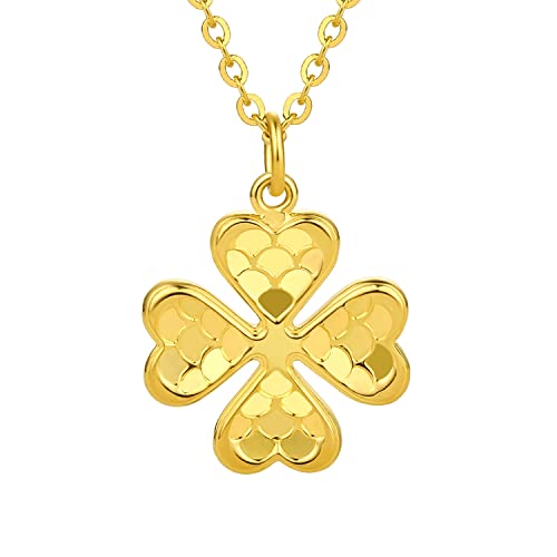 24K massive goldene Anhänger Halskette für Frauen, echter purer Gold Schmuck Zier eleganter Blume Anhängerkette für Männer jugendliche Mädchen (Vier Blattgras) von ZHOU LIU FU