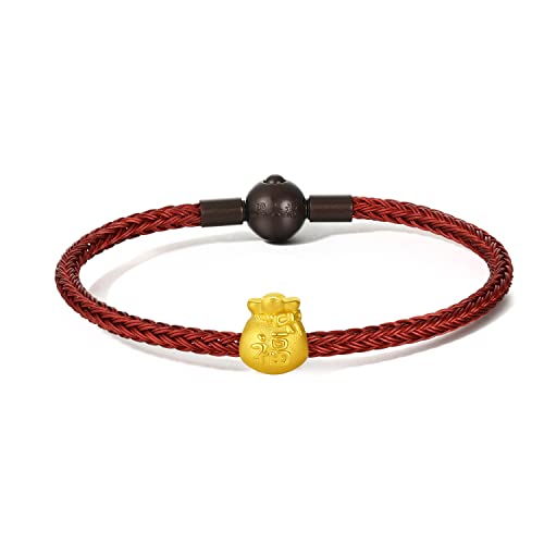 ZHOU LIU FU Armband aus 24K Massivgold, Glücksbeutel Charm Armband aus echtem Gold Glückstaschen Schmuck aus reinem Gold rotes Armband für Damen und Herren (19cm, Geknotete Glückstasche) von ZHOU LIU FU