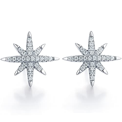 Ohrstecker Stern Sterling Silber Ohrringe Zirkonia Star earrings Kristall-Starburst-Ohrstecker mit Geschenkbox für Mädchen Damen von ZHOU LIU FU