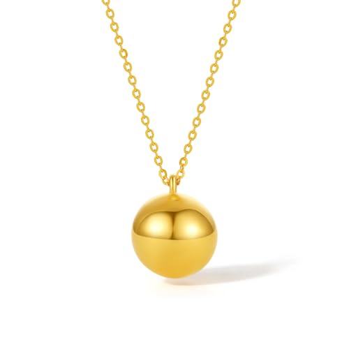 ZHOU LIU FU 24K Feste Gold Anhänger Halskette 10 MM Runde Ball Gold Perlenkette Halskette Für Frauen Männer Mädchen Teen Geschenke Geburtstag Jubiläum 17,7 "/45 CM A069628 von ZHOU LIU FU