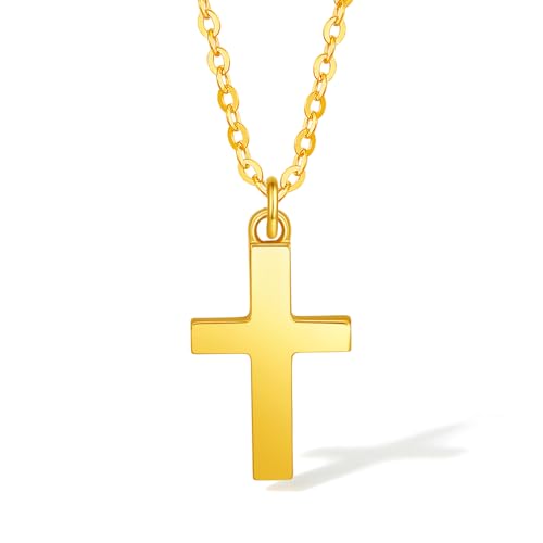 ZHOU LIU FU 24K Festes Goldkreuz Anhänger Halskette, Echter reines Gold Anhänger Kette Schmuck Zier Für Frauen Männer Jungen Mädchen Teenager 17,7 "/45 CM A0612069 von ZHOU LIU FU