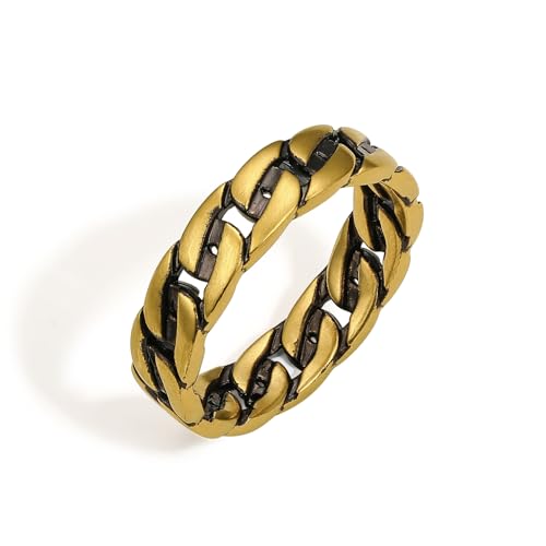 ZHOU LIU FU 24K Festkörperringe Vintage-Kettenkette Link Ringe Stapelbare Bands Einfache Zierliche Aussage Schwarze Goldringe Wirklicher Goldschmuck Ffür Männer Frauen Ringgröße 10-22 A019774 12 von ZHOU LIU FU