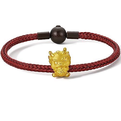 ZHOU LIU FU 24K Massivgold Armband echter reiner Goldschmuck Charm Armband Glücksbringer chinesisches Sternzeichen Gargon für Damen Herren Teenager Mädchen20 von ZHOU LIU FU