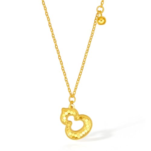 ZHOU LIU FU 24k Gold Lucky Gourd Anhänger Halskette für Frauen echter Gold Glücksperle zierlich Anhänger Neckalce 40+5 cm Kette mit Schmuckschachtel für Männer Teen Mädchen von ZHOU LIU FU