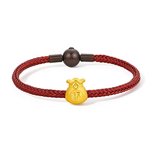 ZHOU LIU FU Armband aus 24K Massivgold, Glücksbeutel Charm Armband aus echtem Gold Glückstaschen Schmuck aus reinem Gold rotes Armband für Damen und Herren (19cm, Münz Glücksbeutel) von ZHOU LIU FU