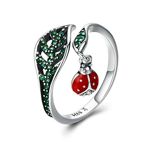 925 Sterling Silber Marienkäfer Baumeln Im Baum Blätter Fingerringe Für Frauen Sterling Silber Schmuck Geschenk von ZHUDJ