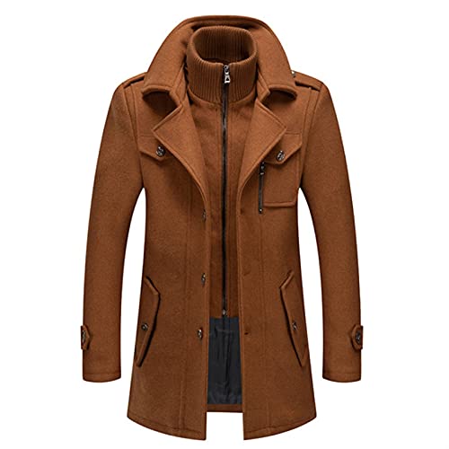 ZHYLing Winter-Wollmantel für Herren, Doppelkragen, dicke Jacke, einreihiger Trenchcoat, modische Wollmischung, Übermäntel (Farbe: Braun, Größe: M) von ZHYLing