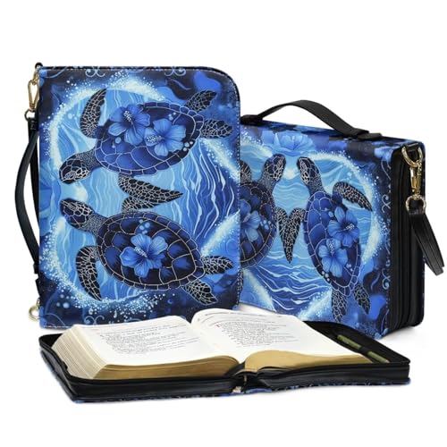 ZIATUBLES Bibelhülle mit Hibiskusblüten und Schildkrötenmuster, für Damen und Herren, Buch-Tragetasche mit Reißverschlusstaschen, Schultergurt, Bibelhalter, Organizer, Buchschutz für Gebetsstudium, ZIATUBLES Bibelhülle mit Hibiskusblüten und Schildkrötenmuster, für Damen und Herren, Buch-Tragetasche mit Reißverschlusstaschen, Schultergurt, Bibelhalter, Organizer, Buchschutz für Gebetsstudium, von ZIATUBLES