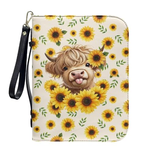 ZIATUBLES Kunstleder-Bibelhüllen mit Riemen, Tragebuchhülle, Bibelhalter, Kirche, Bibeltasche für Gebetsstudium, L-2XL, Sonnenblumen-Cartoon-Hochlandkuh, L ZIATUBLES Kunstleder-Bibelhüllen mit Riemen, Tragebuchhülle, Bibelhalter, Kirche, Bibeltasche für Gebetsstudium, L-2XL, Sonnenblumen-Cartoon-Hochlandkuh, L von ZIATUBLES