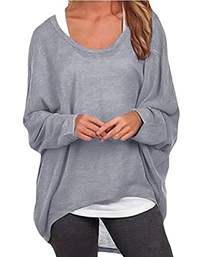 ZIOOER Damen Pulli Fledermausärmel T-Shirt Lose Asymmetrisch Jumper Bluse Langarmshirts Hemd Pullover Sweatshirt Oberteil Oversize Tops Grau L ZIOOER Damen Pulli Fledermausärmel T-Shirt Lose Asymmetrisch Jumper Bluse Langarmshirts Hemd Pullover Sweatshirt Oberteil Oversize Tops Grau L von ZIOOER