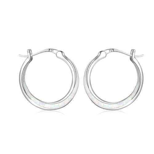 ZIPPICE Opal Ohrringe 925 Sterling Silber Weiß Opal Creolen Damen Creolen Ohrringe Klein Creolen Hypoallergen Opal Schmuck Geschenke für Mutter Mädchen Mama Tochter Ehefrau von ZIPPICE