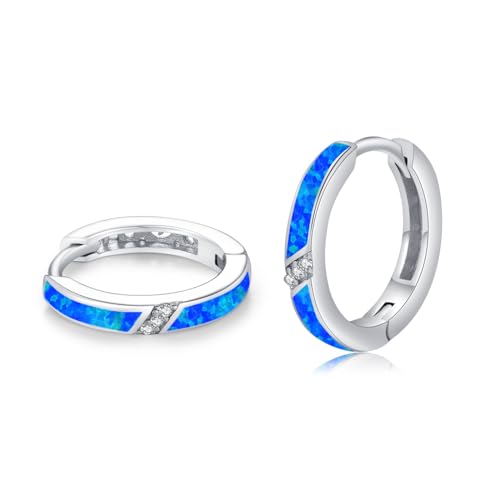 ZIPPICE Opal Ohrringe Creolen 925 Sterling Silber Ohrringe Creolen Blau Opal Creolen Creolen Klein Silber Ohrringe Zirkon Ohrringe Opal Schmuck Geschenke für Damen Frauen Ehefrau Mädchen 15mm von ZIPPICE