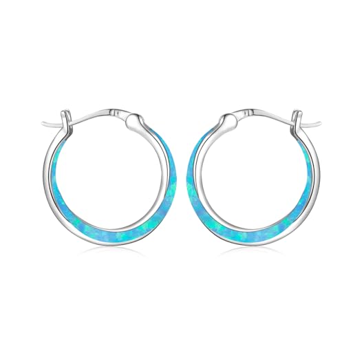 ZIPPICE Opal Ohrringe Damen 925 Sterling Silber Ohrringe Creolen Hellblau Opal Creolen Platin Creolen Klein Silber Ohrringe Opal Schmuck Geschenke für Damen Frauen Ehefrau Mädchen von ZIPPICE