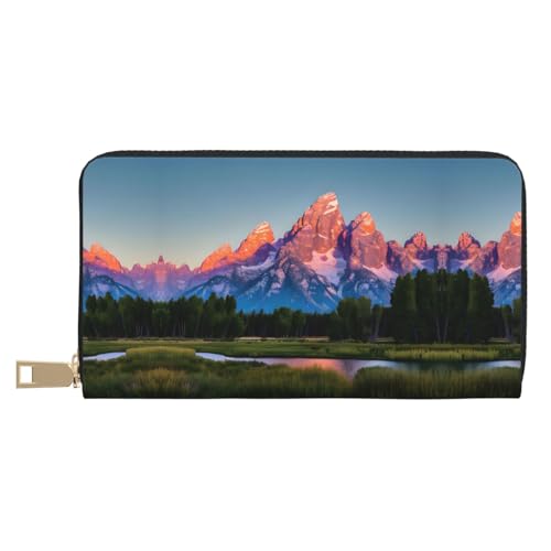 Damen-Reisebrieftasche, PU-Leder, Reißverschluss, Marmormuster, Grand Teton Nationalpark, Einheitsgröße von ZISHAK