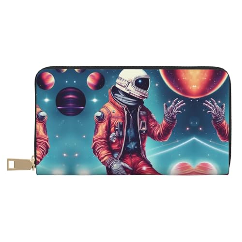 Ethnische Kreise, Blumenmuster, außergewöhnlich, lang, Kunstleder, Reisebrieftasche mit Reißverschluss, entworfen für Damen, Cool Man In Outer Space Galaxy, Einheitsgröße von ZISHAK