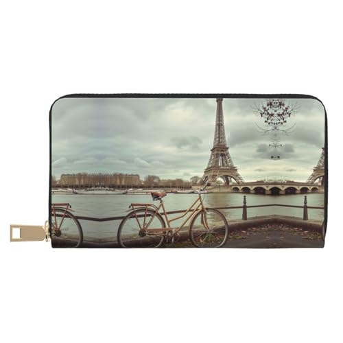 Food With Zinc Print Exceptional Long Faux Leather Travel Wallet With Zipper Designed For Women, Eiffelturm Fahrrad, Einheitsgröße von ZISHAK